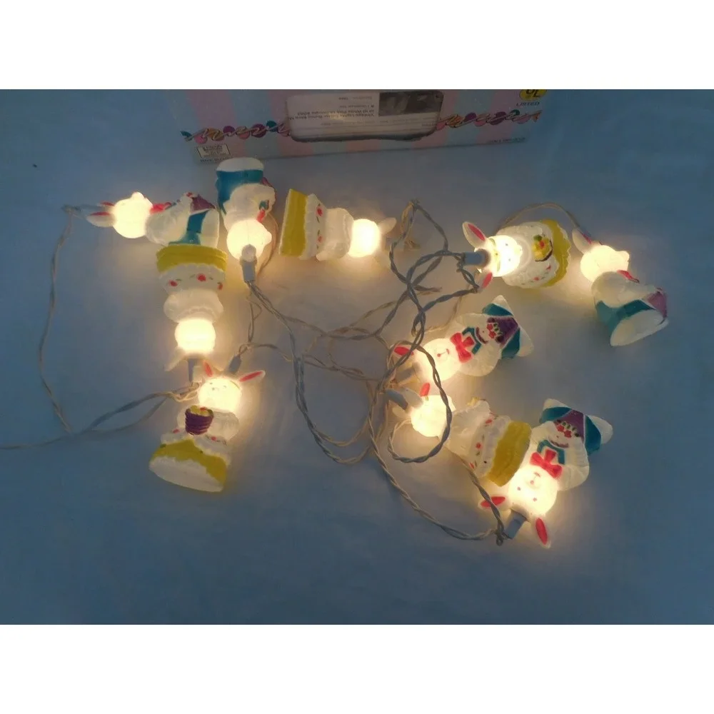 Easter Set of 10 Pastel Multi-Color‎ Rabbits Spring Lights  White Wire Vintage